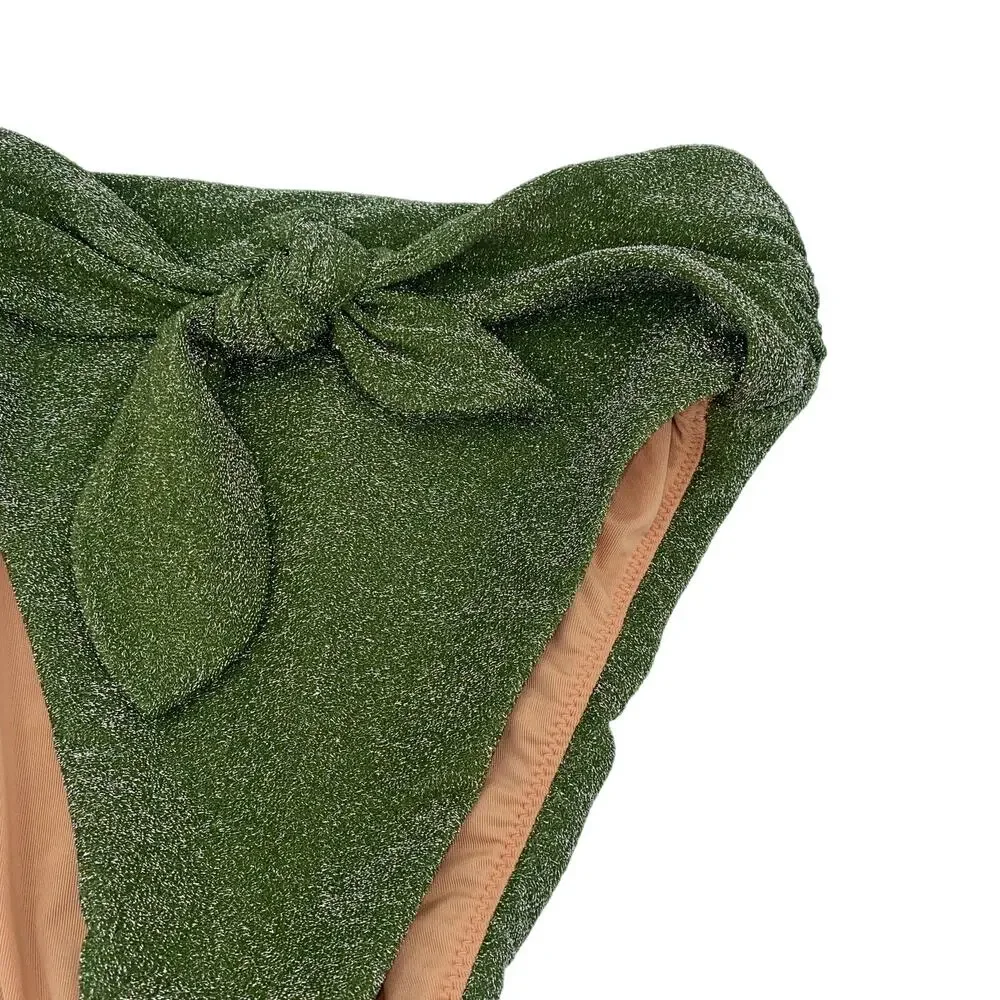 New J. Crew Green Sparkle High Cut Tie Waist Bikini Swim Bathing Suit Bottom XXS